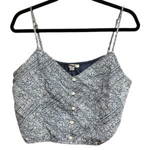 American Eagle Blue Crop Top Coastal Cowgirl Western Paisley Button Tank Top